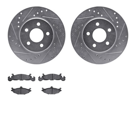 7502-40198, Rotors-Drilled And Slotted-Silver With 5000 Advanced Brake Pads, Zinc Coated